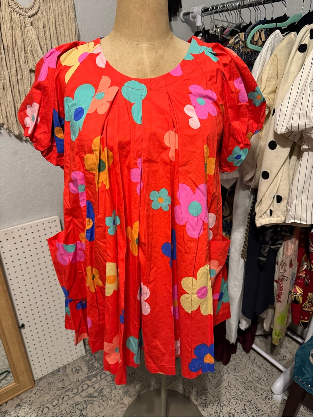 Women’s Easel Bright Red Floral Pocket Dress